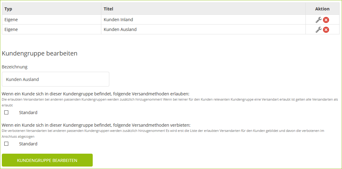 Kundengruppen verwalten