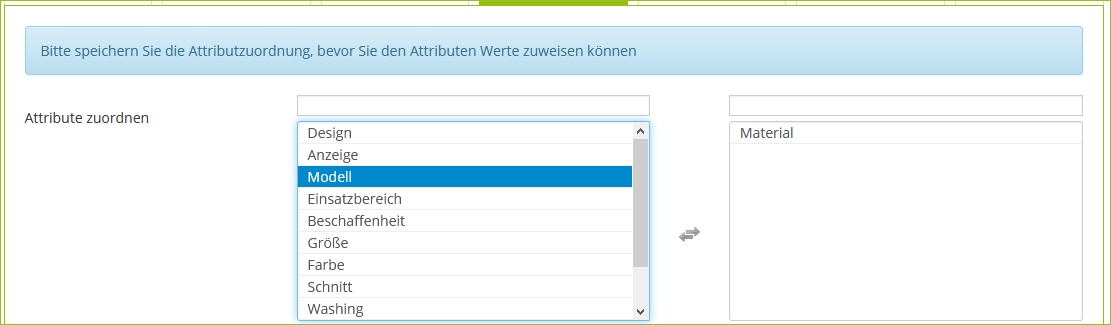 Alle Attribute zuordnen