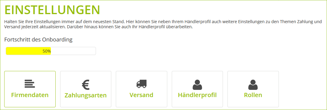 Einstellungen des Marktplatzes