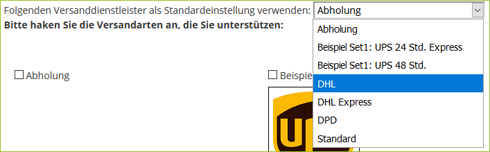 Selecting default shipping type