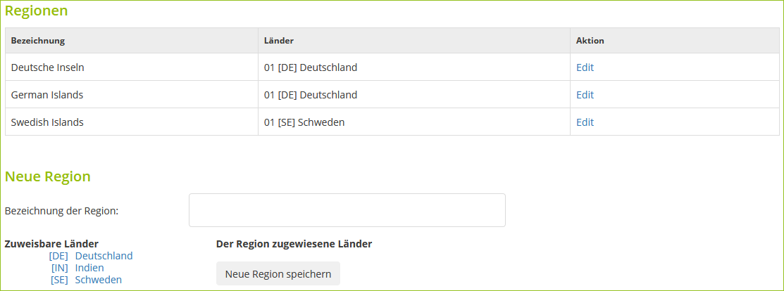 Versandregionen definieren