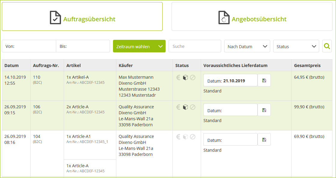 Auftragsübersicht