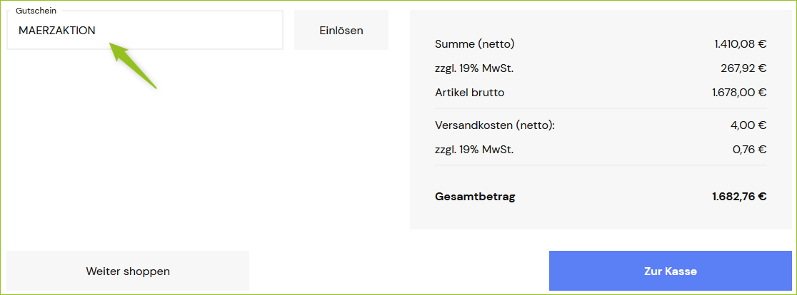 Gutscheincode im Shop