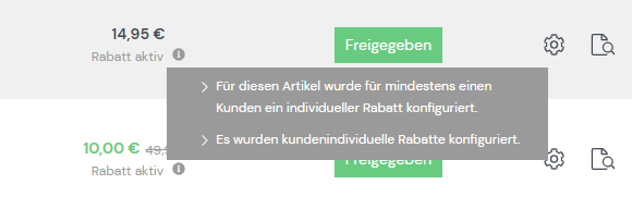 Artikelübersicht mit Rabatten