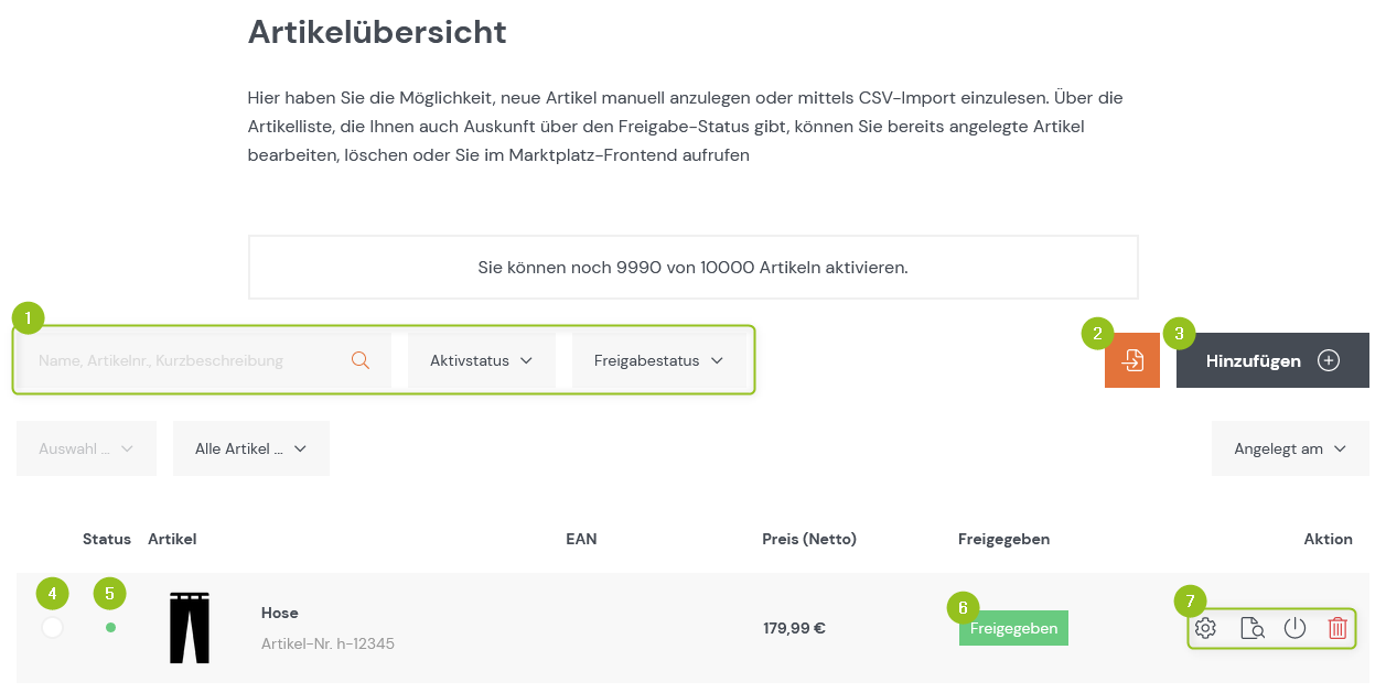 Artikel Überblick Funktionen
