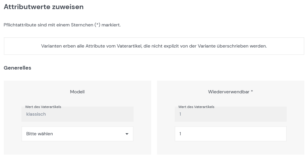 Attribut des Elternartikels ausgegraut