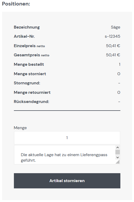 Positionen stornieren