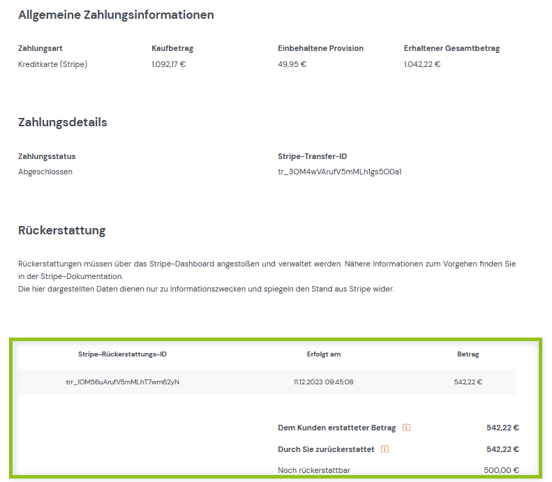 Zahlung mit Rückerstattung
