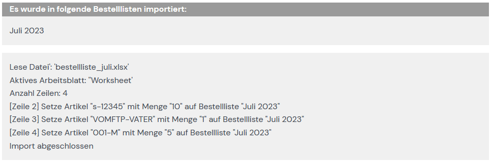 Bestellliste wurde erfolgreich hochgeladen