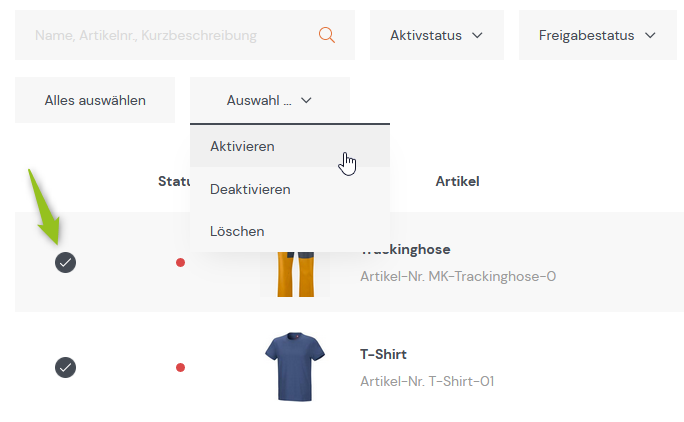 Aktion für mehrere Artikel