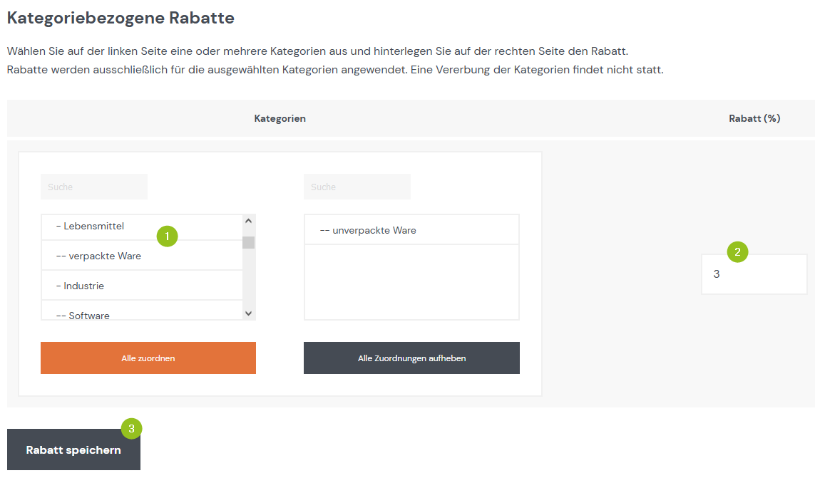 Rabatt auf Kategorien