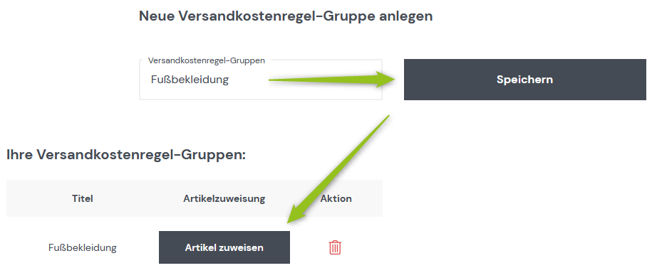 Versandkostenregel-Gruppe anlegen
