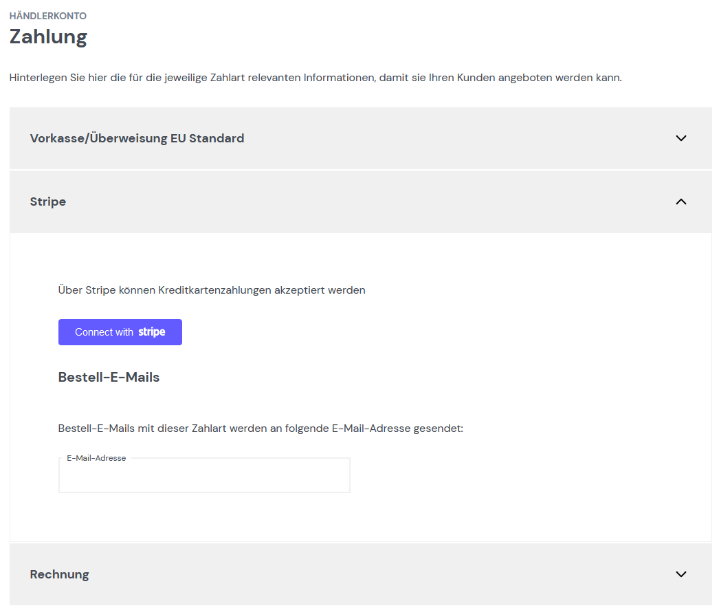 Zahlungsarten im Händler-Backend