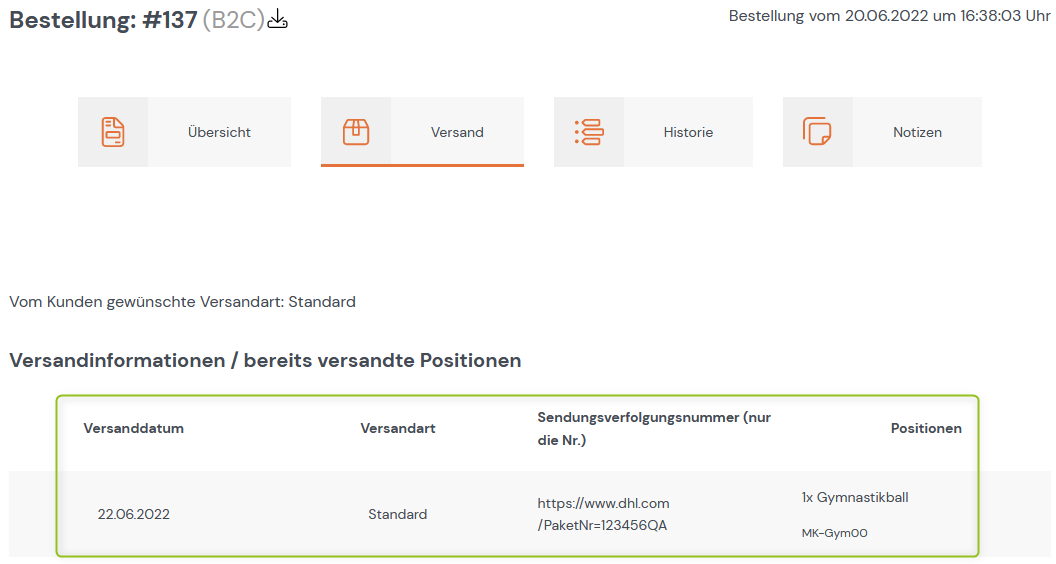 Sendungsdaten per API hinzufügen