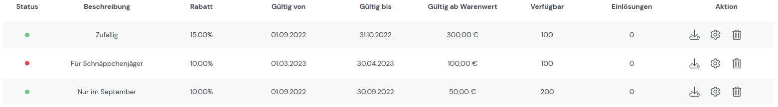 Gutscheincodes verwalten