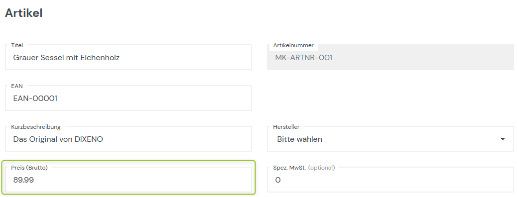 Preis des Artikels