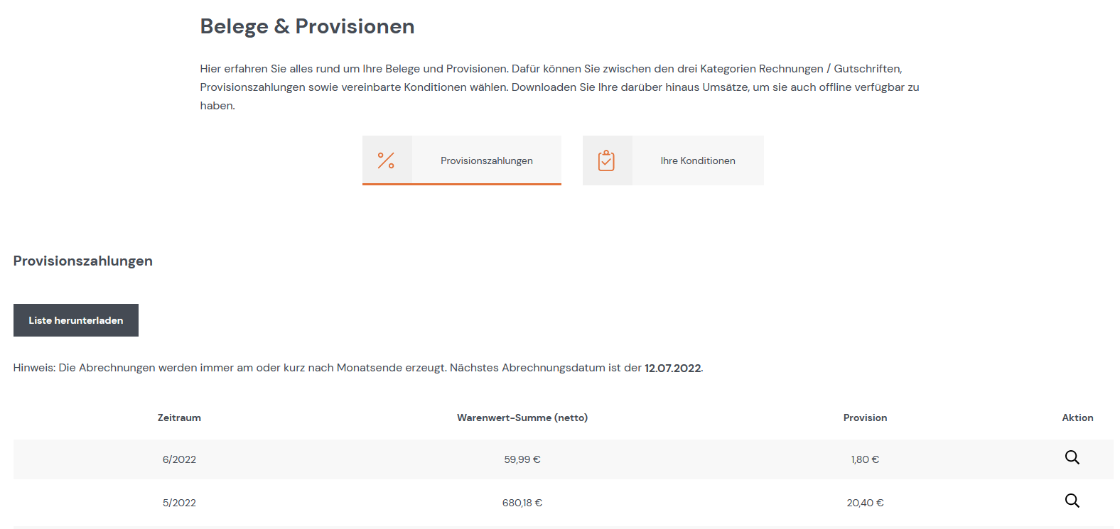 Belege & Provisionen
