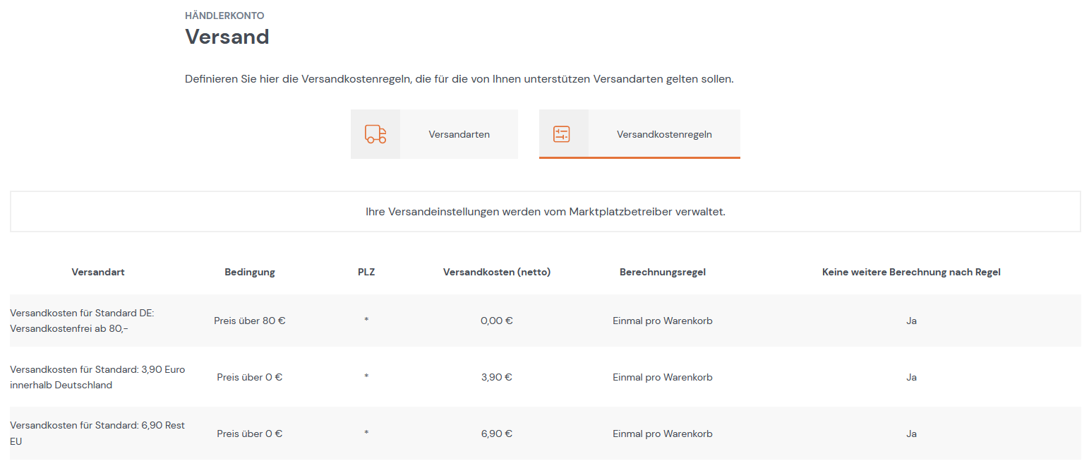 Versandkosten-Regel definieren
