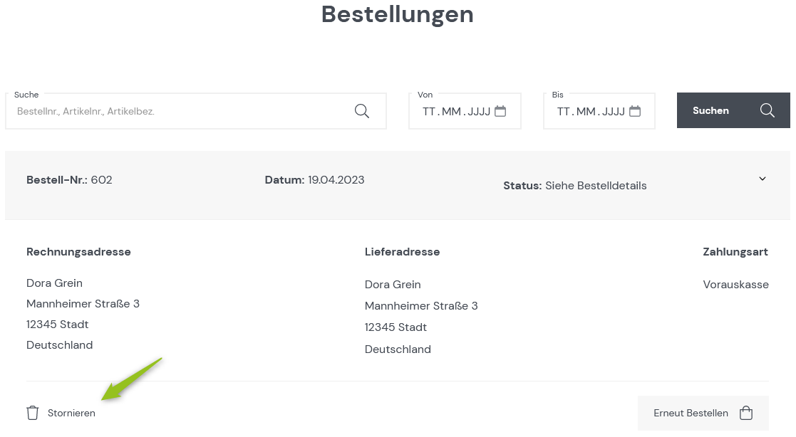 Storno- und Retourenfristen, Rückgabegründe