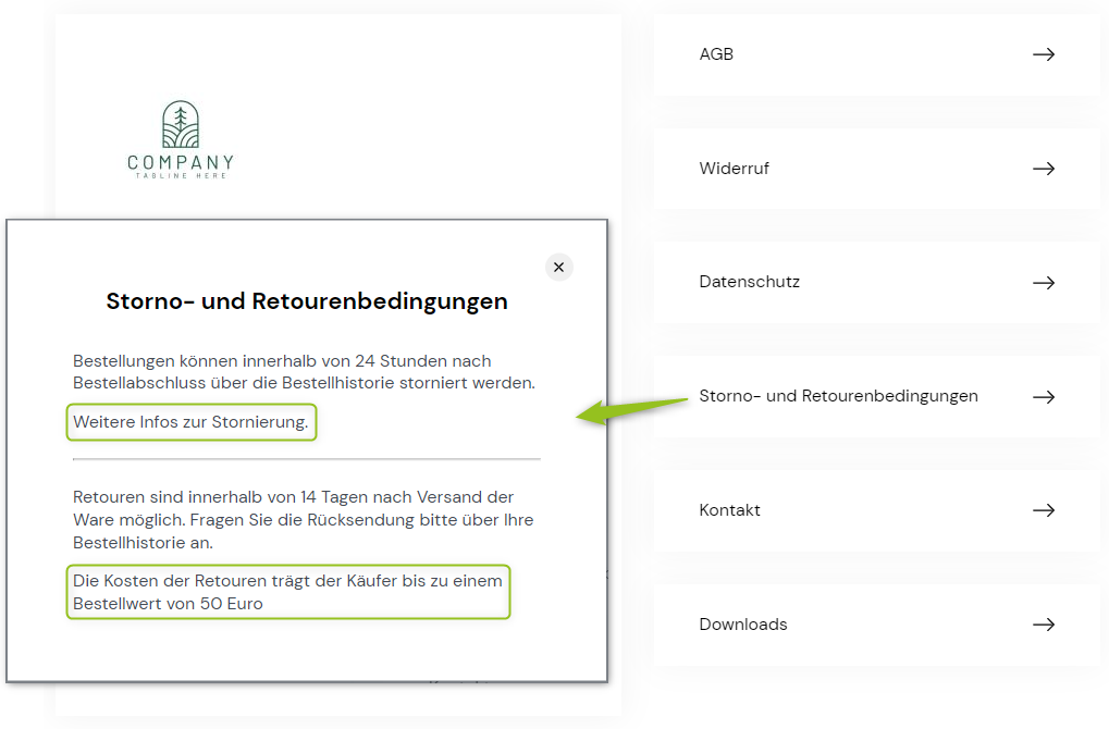 Storno- und Retourinfos auf der Profilseite