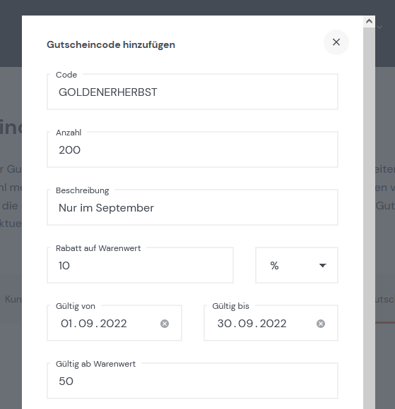 Gutscheincode anlegen