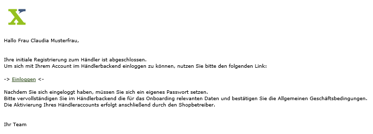 Registrierungs-E-Mail mit Link zur Passwortänderung