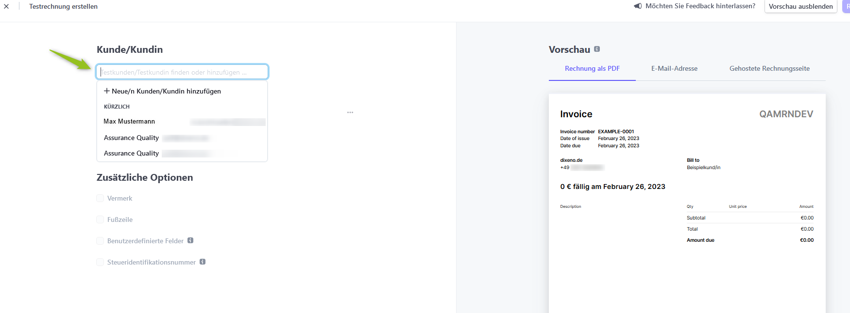 In Stripe Kunde einer Rechnung hinzufügen