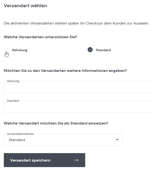 Versandarten wählen