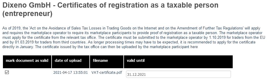 USt-Bescheigung (VAT certificate)