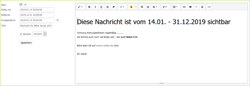Servicenachricht bearbeiten