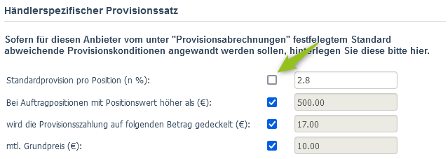 Anbieterspezifische Provisionskonditionen definieren