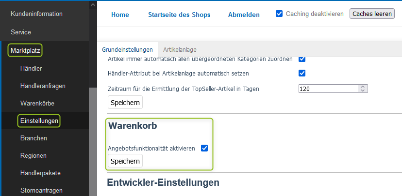 Angebote im Marktplatz aktivieren