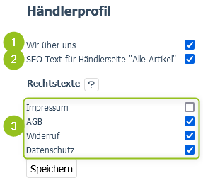 Menüoption: Einstellungen: Händlerprofil im Marktplatz