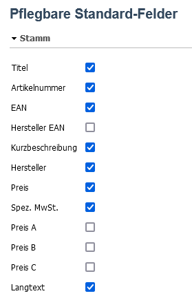 Standardfelder aktivieren/deaktivieren