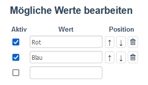 Werte für eine Werteliste eintragen