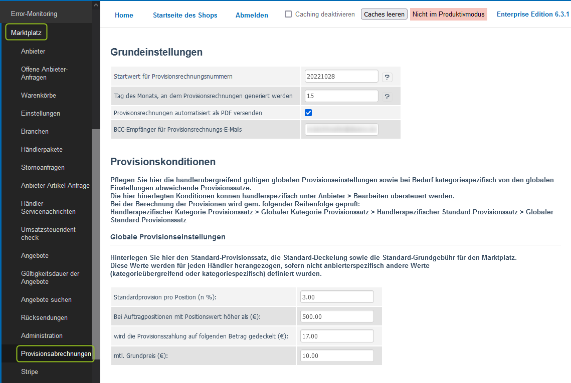 Globale Provisionskonditionen definieren