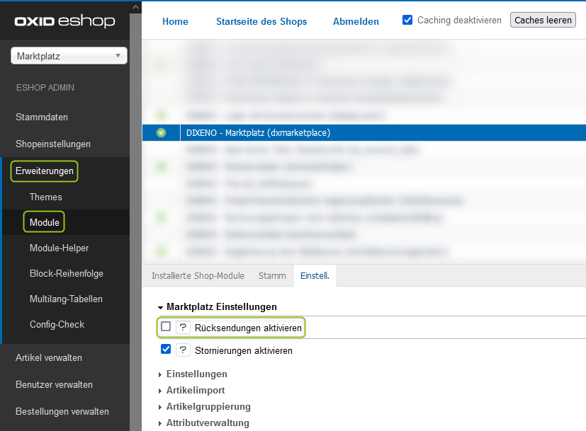 Rücksendungen im Marktplatz zulassen