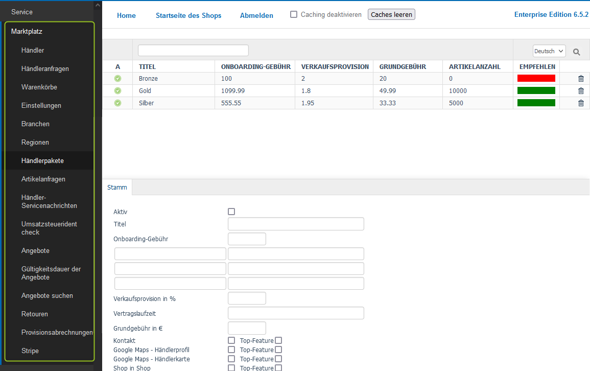Funktionen des Marktplatz-Moduls im OXID-Backend