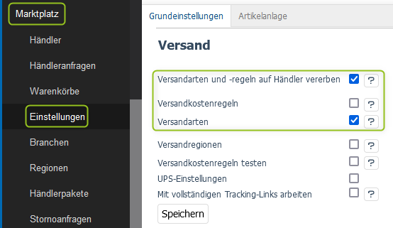 Versandarten vererben