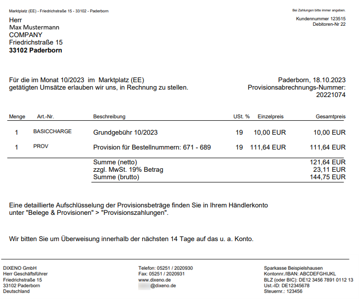 Beispiel Provisionsabrechnung
