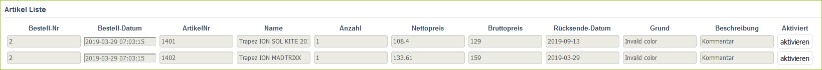 Rücksendungsverwaltung