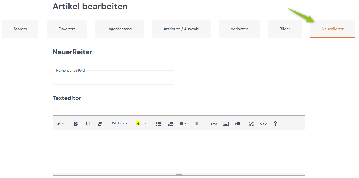 Neue Registerkarte im Frontend