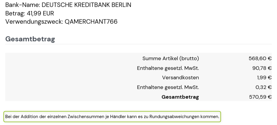 Meldung bei gemischten Warenkorb