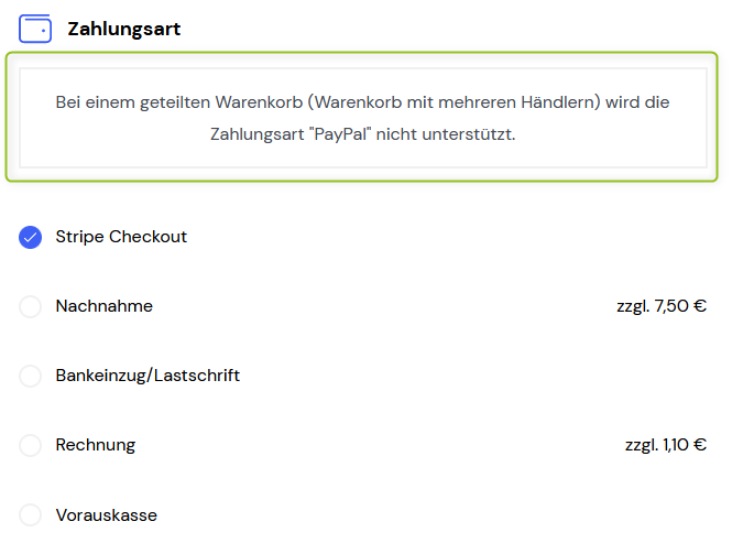 PayPal: Frotend, Warenkorb gemischt