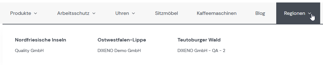 Regionen in der Navigation mit Händlern