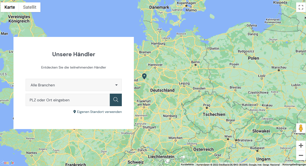 Google Maps-Karte mit Händlern