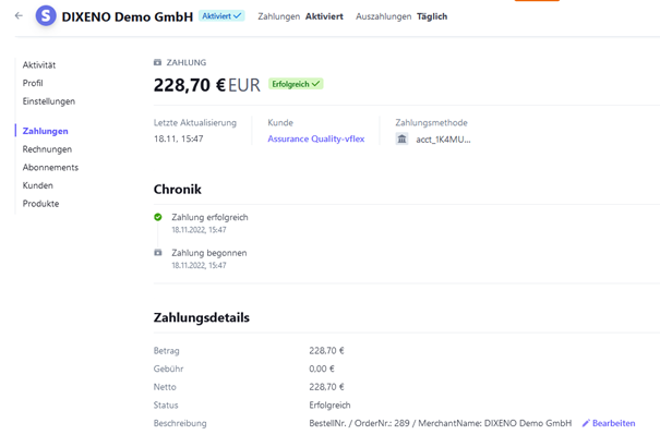 Zahlungstransfer über Stripe