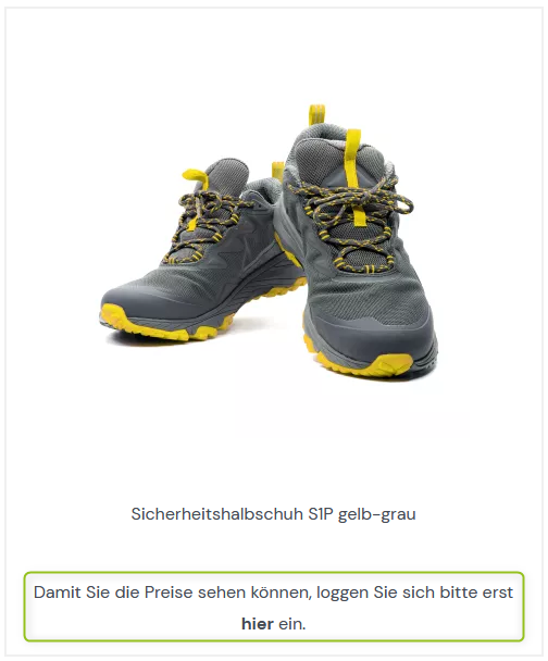 Ausgeblendeter Preis mit Meldung