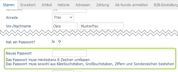 Passwortvergabe Benutzer OXID-Backend