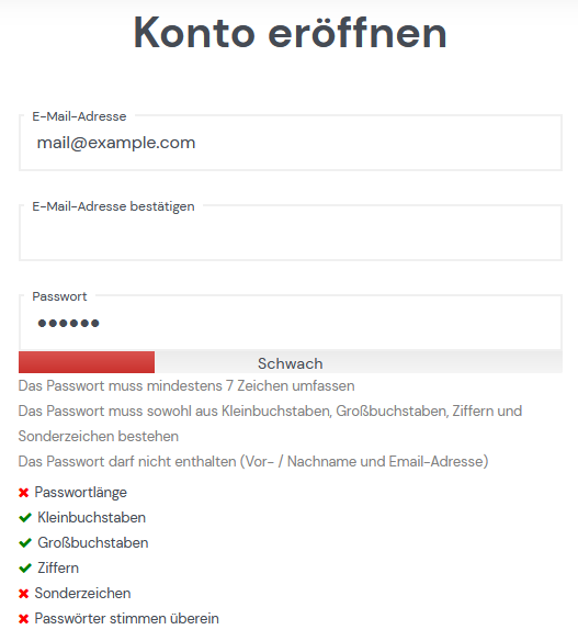 Prüfung des Passworts im Frontend